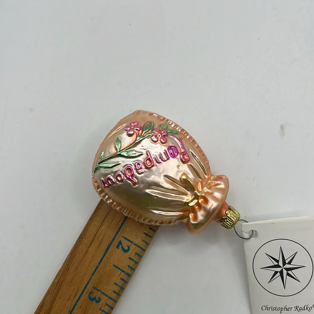 Rare Christopher Radko Glass Ornament Collectible Pompadour Purse Bag Flowers